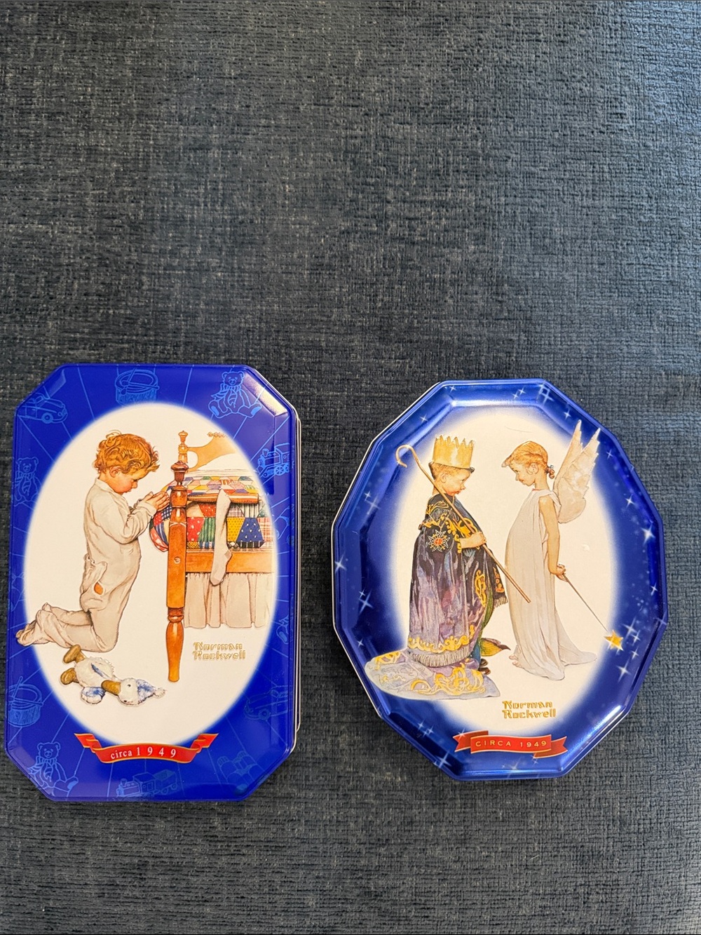 Snickers Norman Rockwell Blue-Accented Praying Children Decorative Tins
